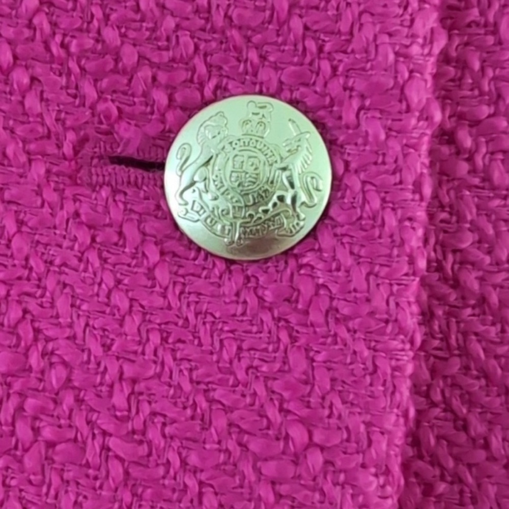 J.Crew Hot Pink Schoolboy Preppy Tweed Blazer Gold Crest Buttons Sz 6 NEW $218 - Picture 4 of 7